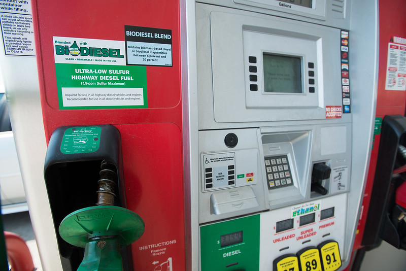 Red and green biodiesel pump fueling station