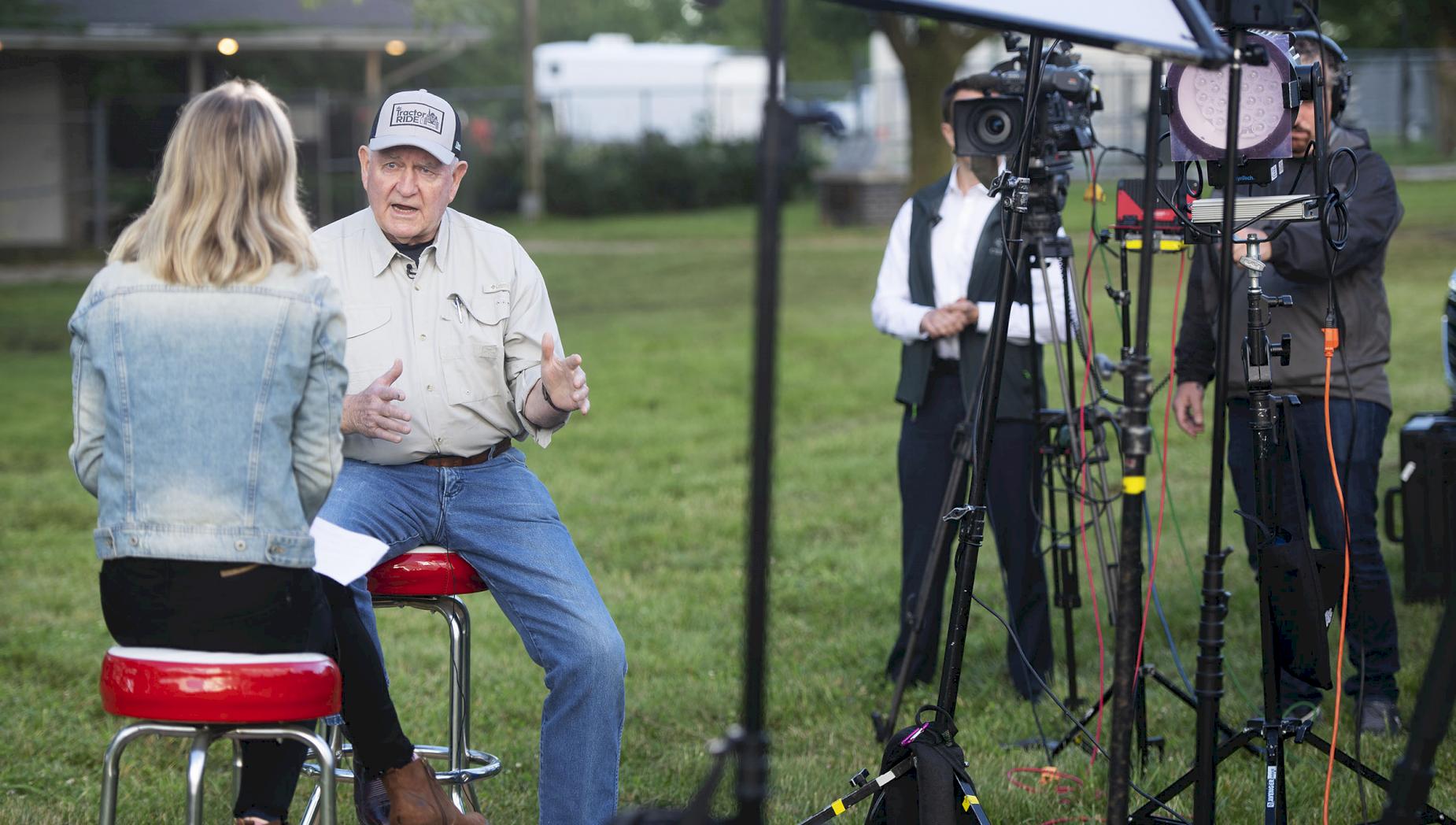 U.S. Ag Secretary Sonny Perdue took to the air by helic