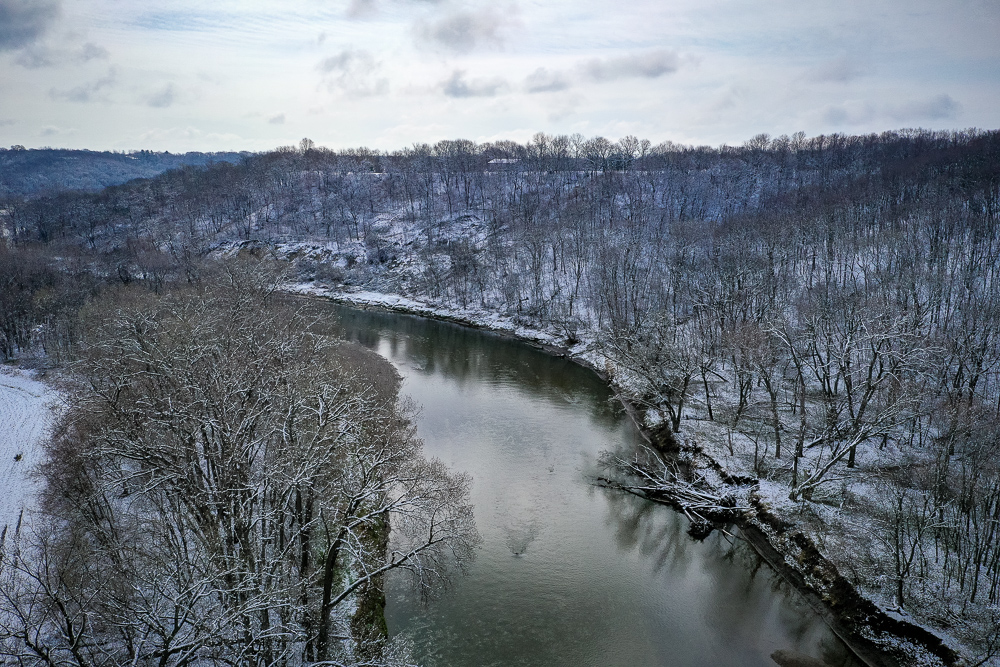 The Raccoon River flows through bluffs in Dallas County