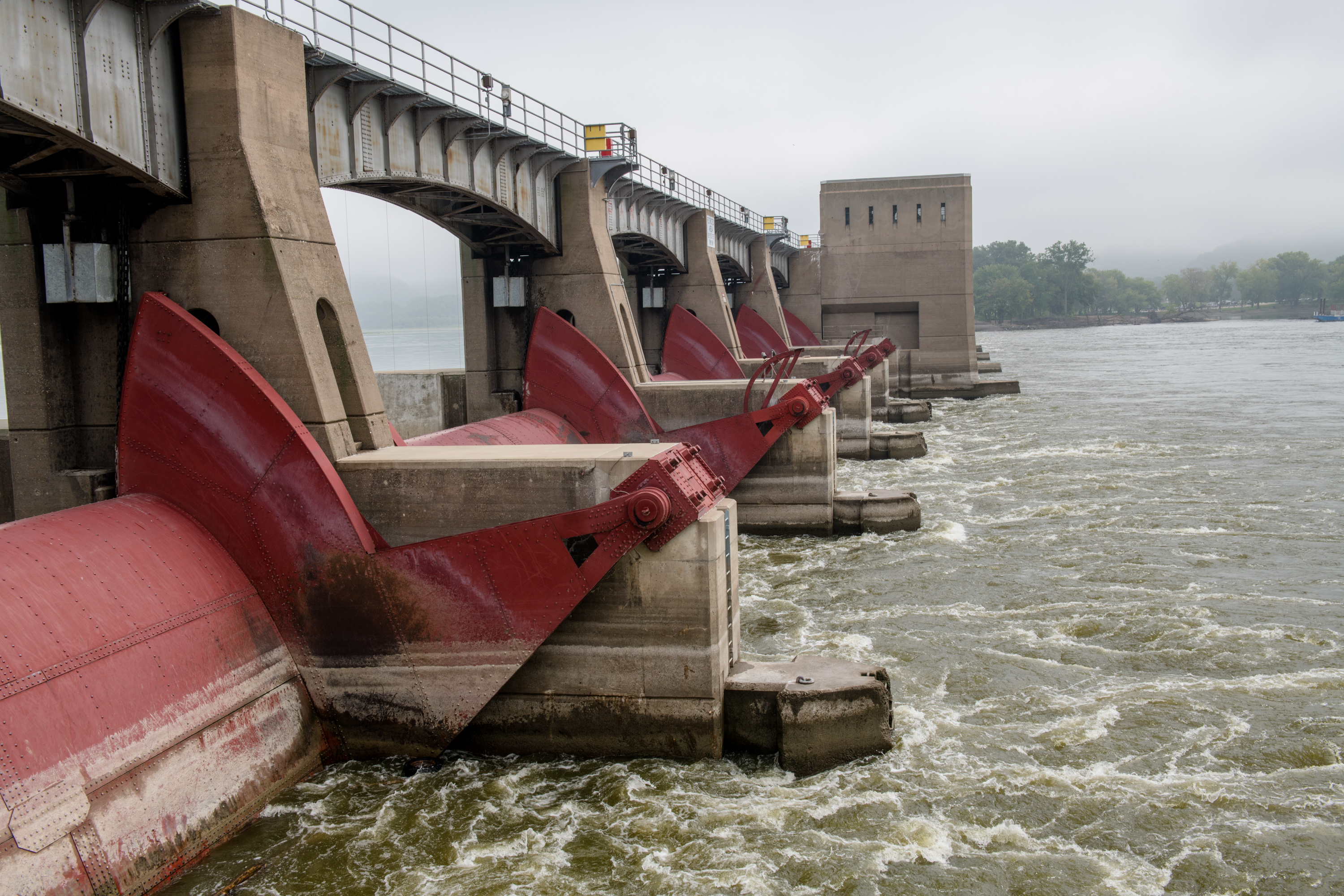 Closeup of lock and dam along the Mississippi