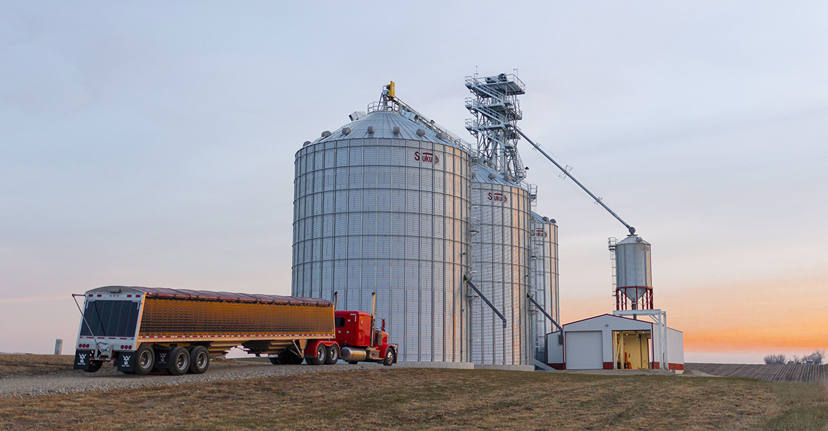 Farm with grain bins