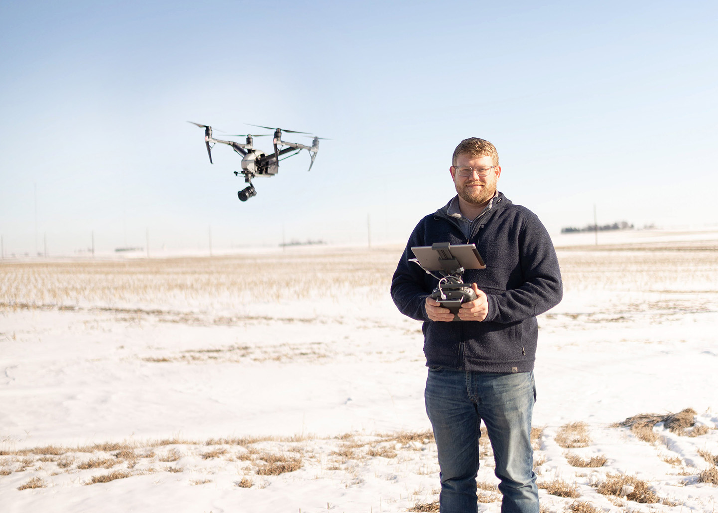 Iowa Soybean Association manager flying drone