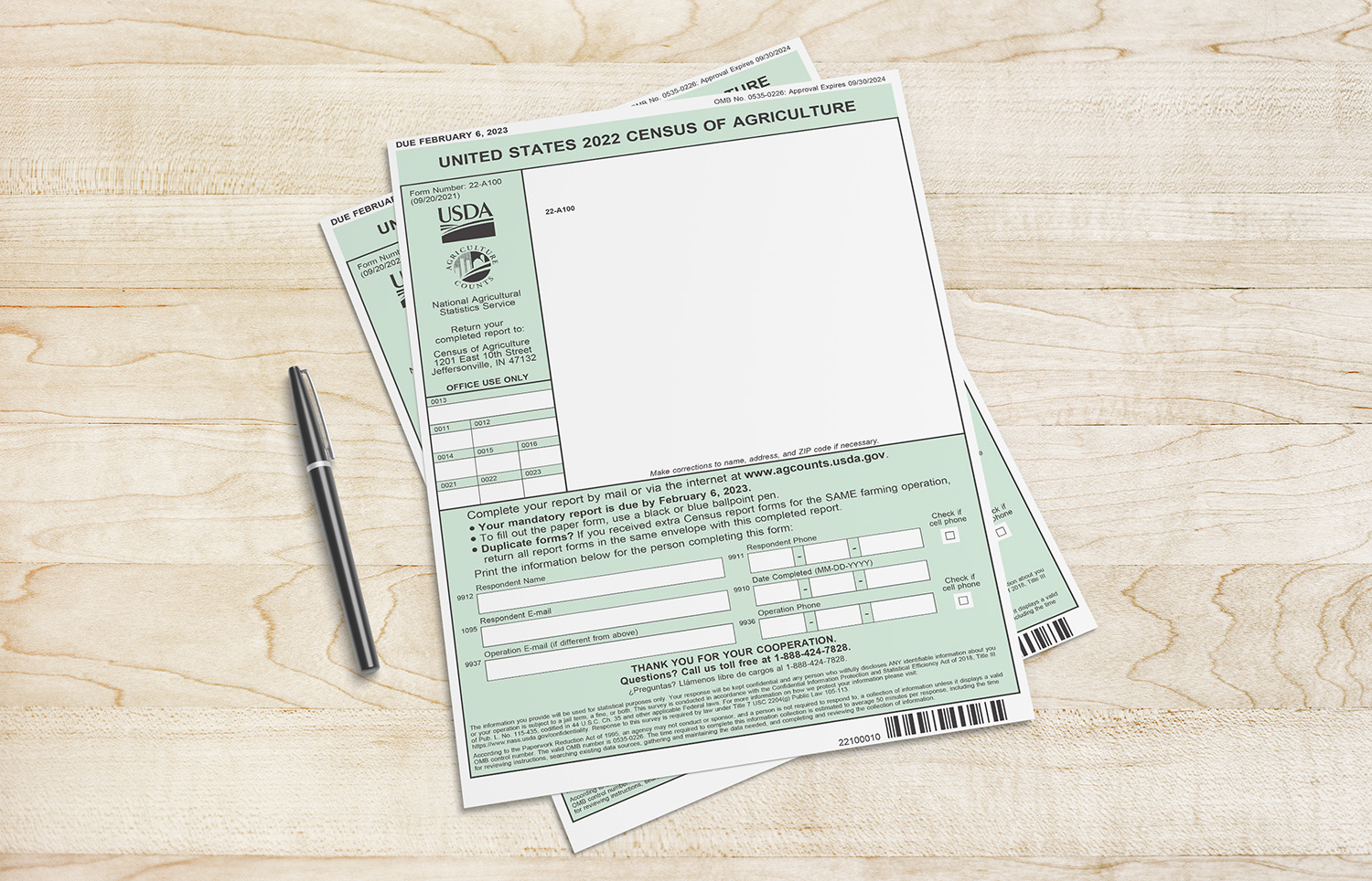 Census forms sitting on a table