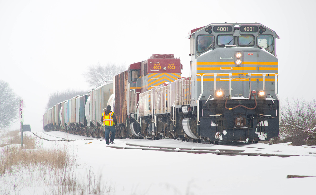 Train on tracks in the snow