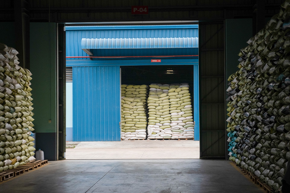 Soybean meal in bags