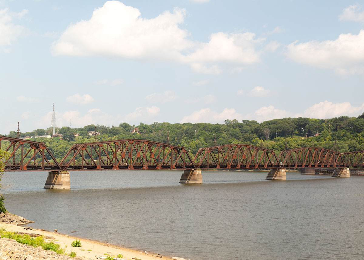 Metal bridge over river