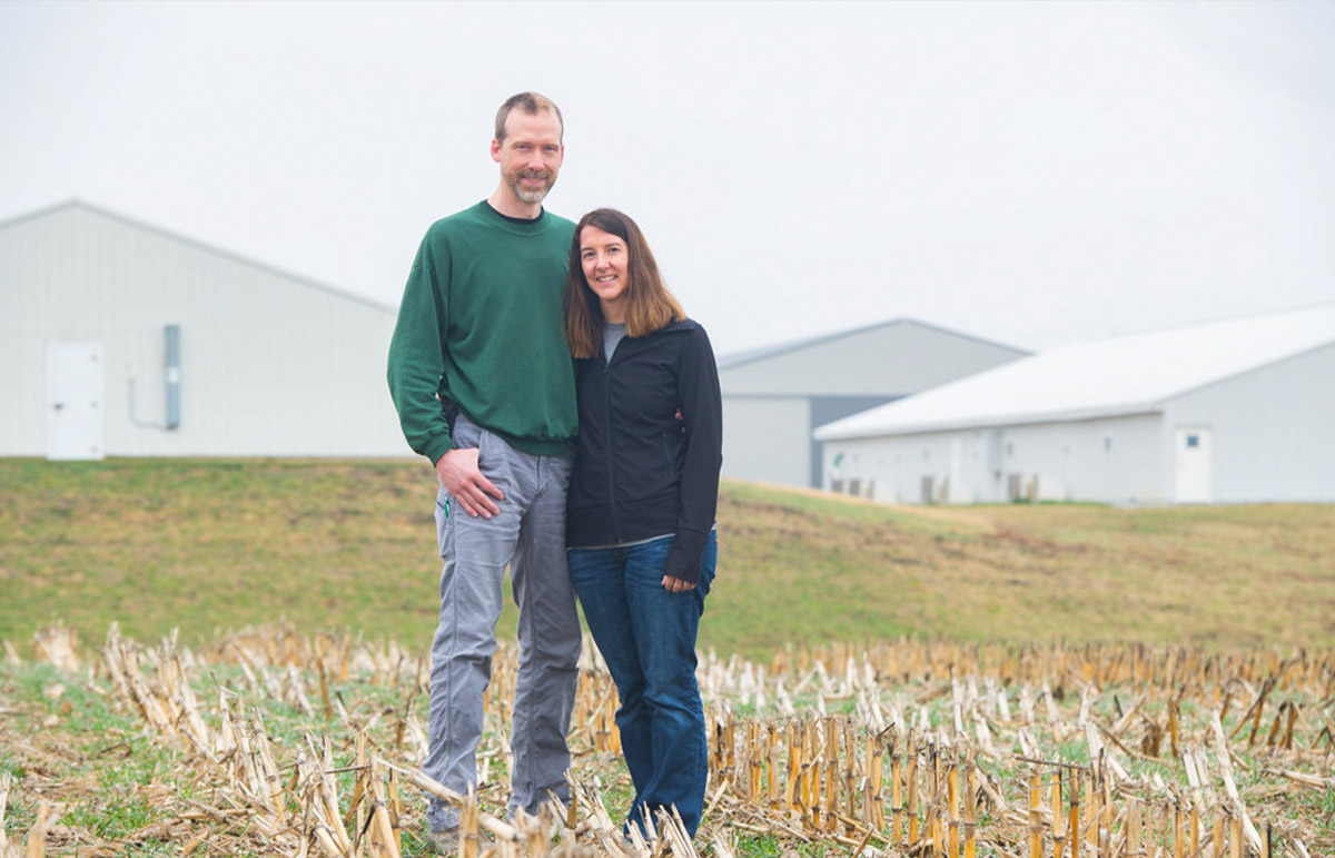 Iowa soybean producers at their farm