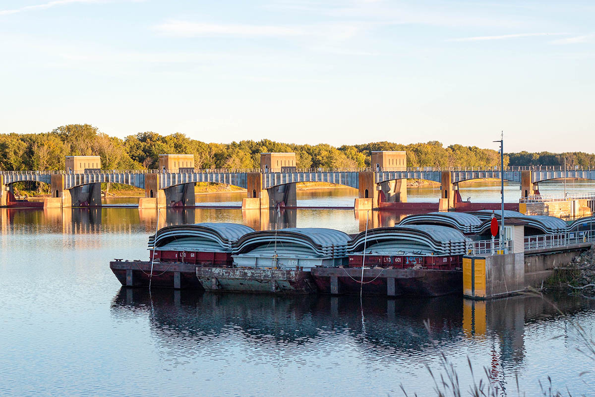 Barges going through lock