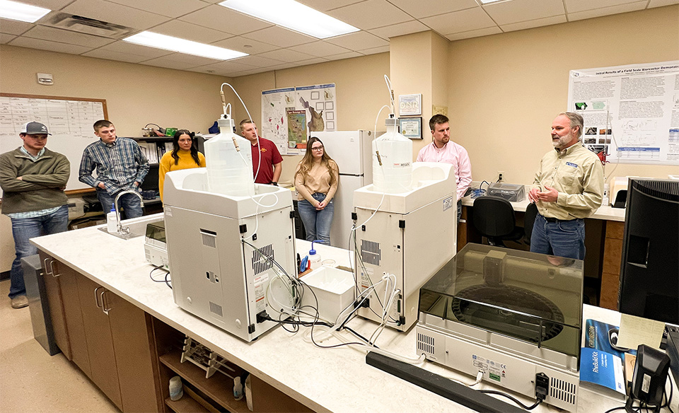 College students in water lab