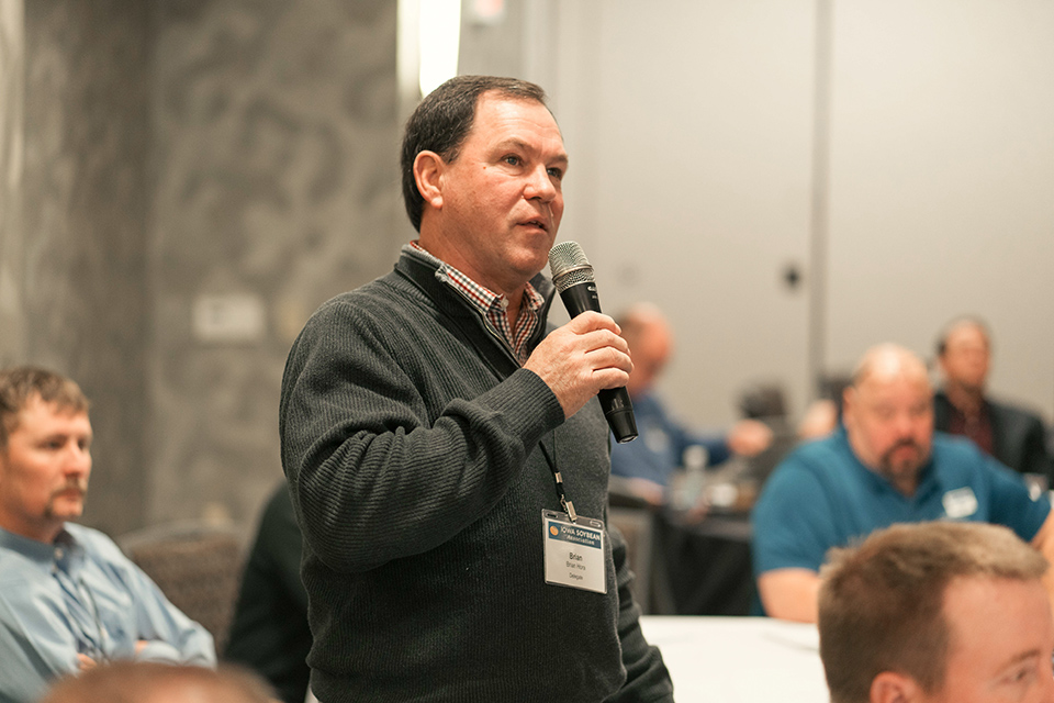 Brian Hora speaking at Iowa Soybean event