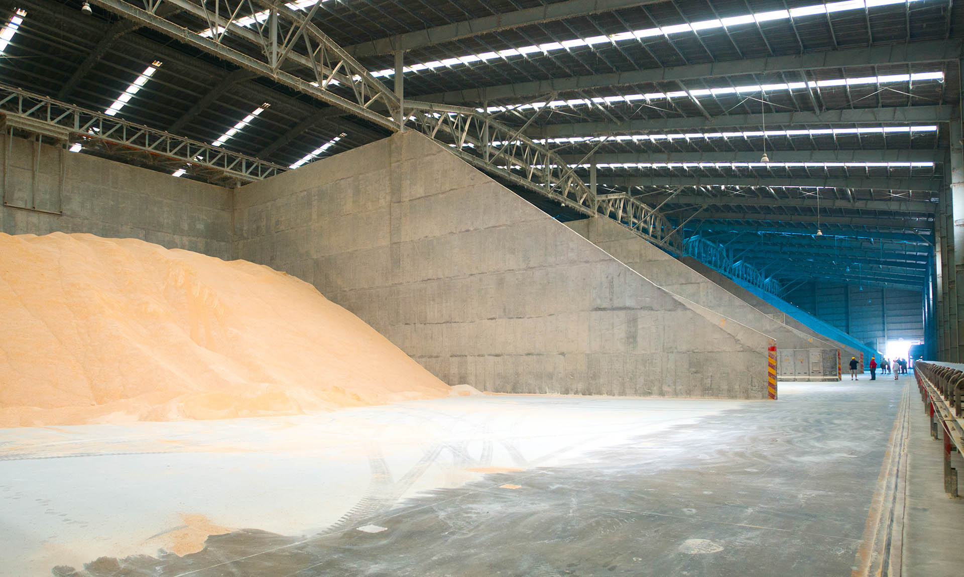 Soy meal stacked high in facility