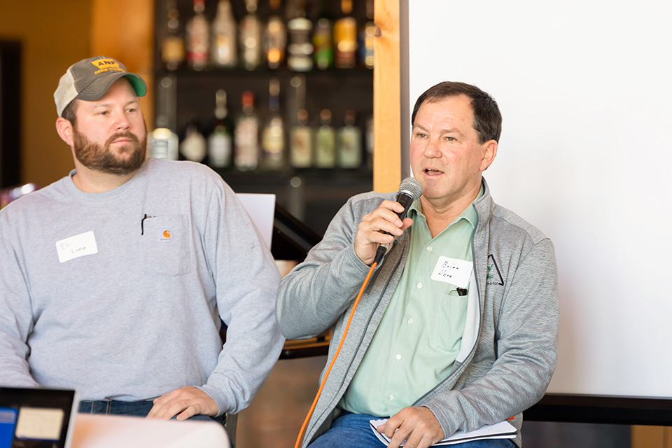 Farmers speaking at soybean event