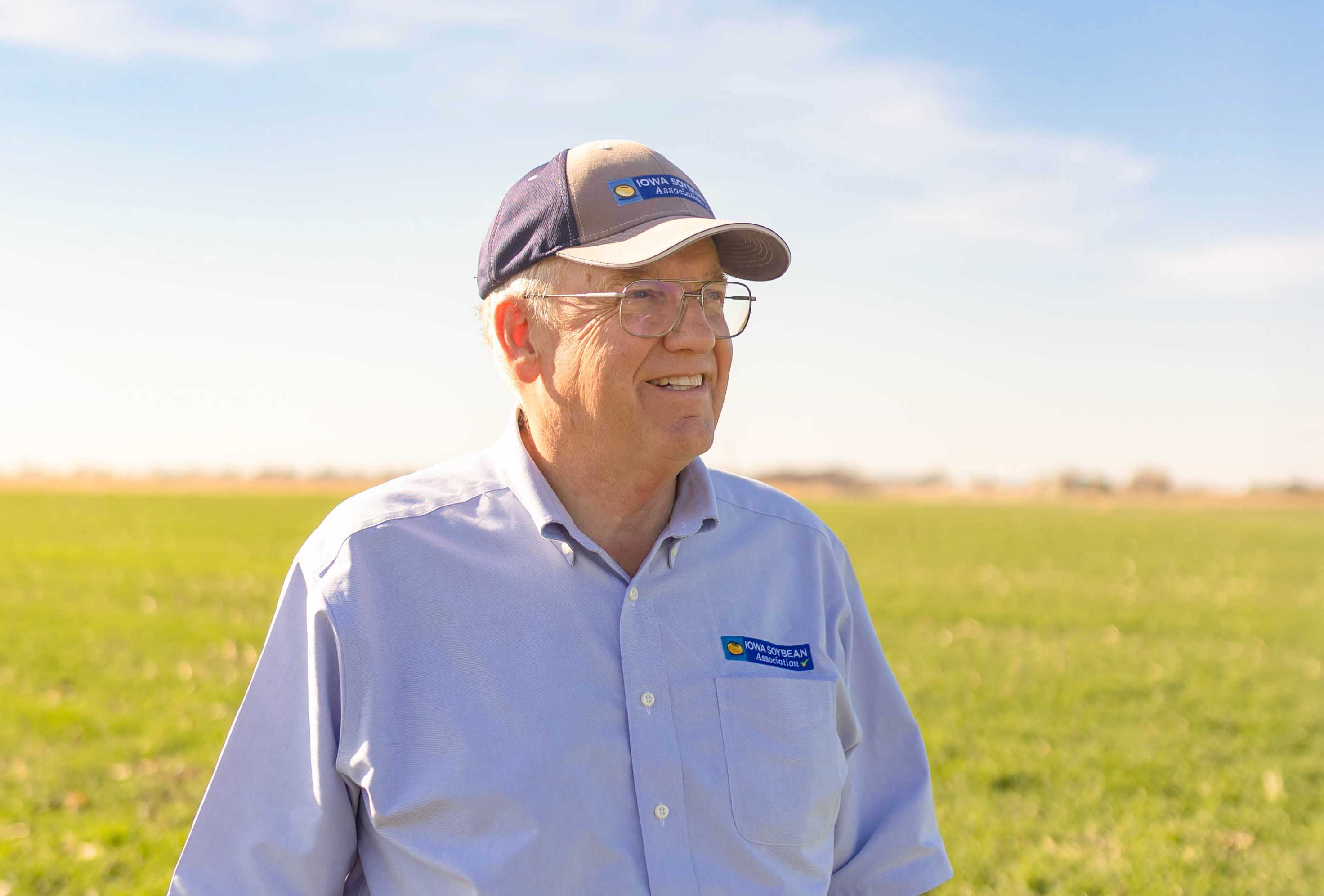 Farmer in cover cropped field