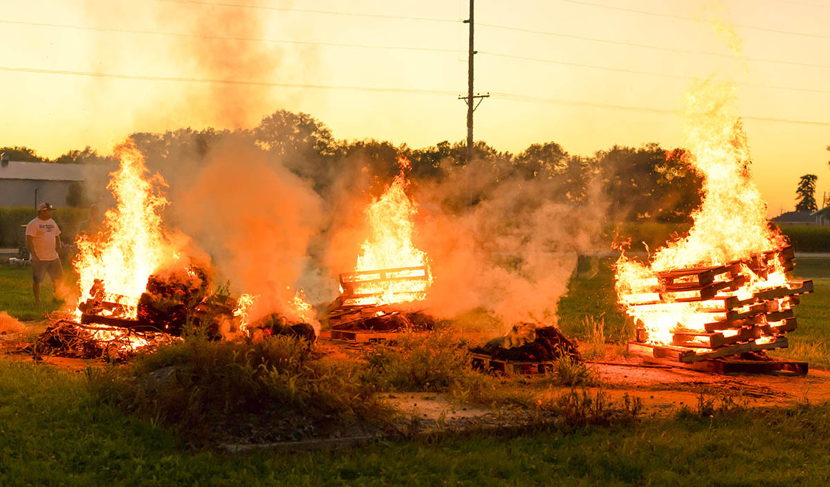 Wood burning in fire department demonstration