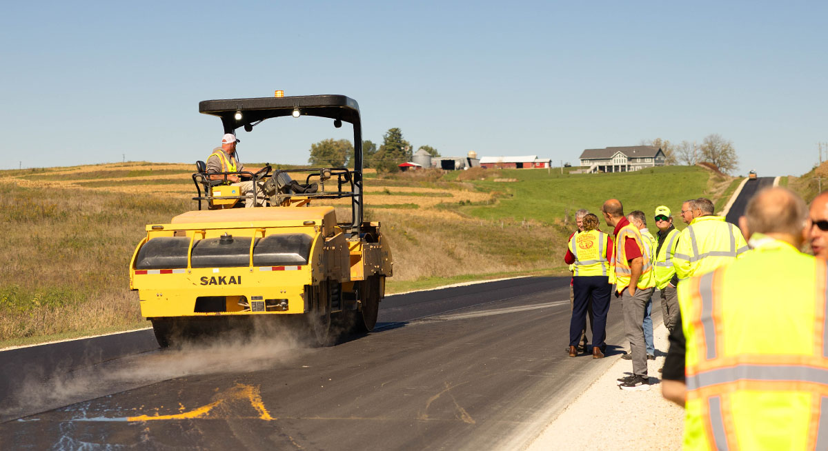 Asphalt Roller Large machine flattening asphalt on rural road