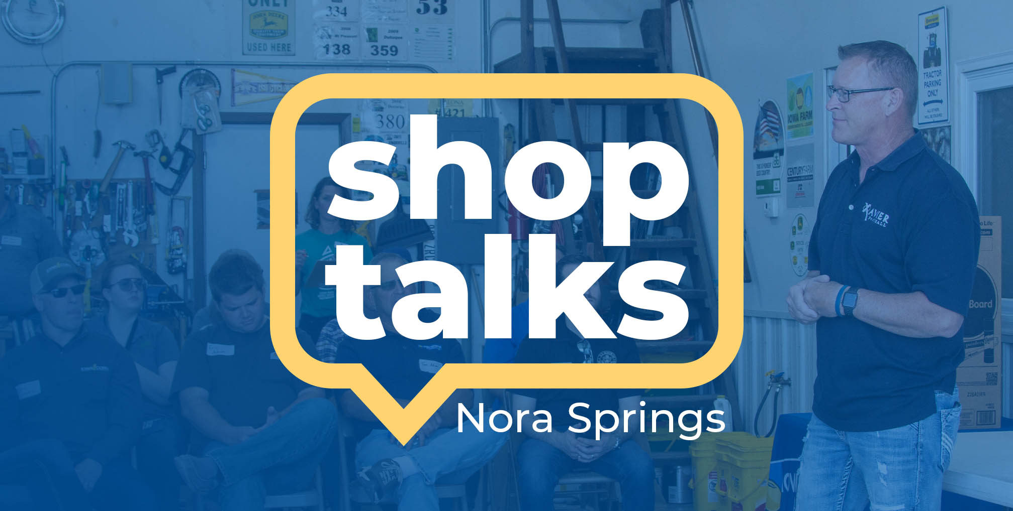 Graphic promoting shop talks across Iowa