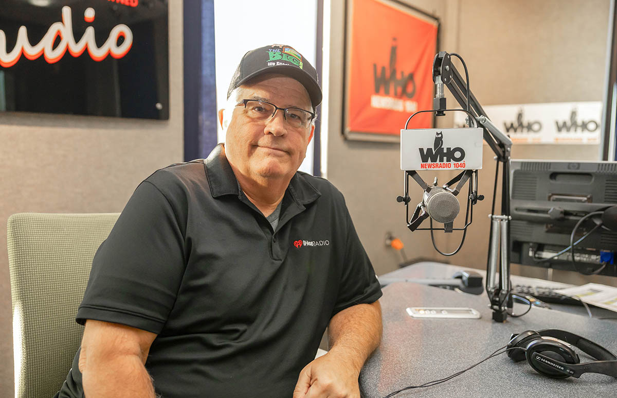 Iowa farm broadcaster in studio