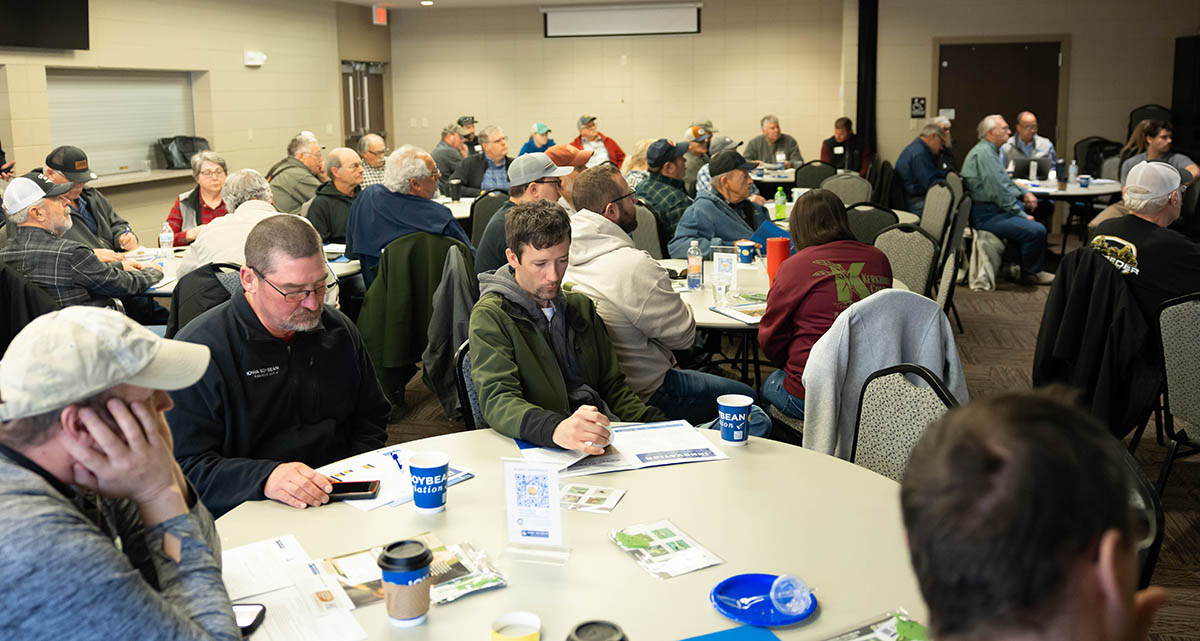 Farmer Meeting Farmers listening in to soybean research