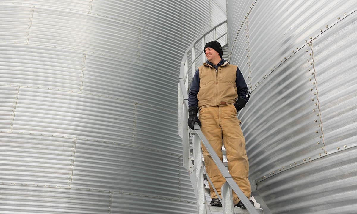 Arick Baker Farmer stepping down from grain bin