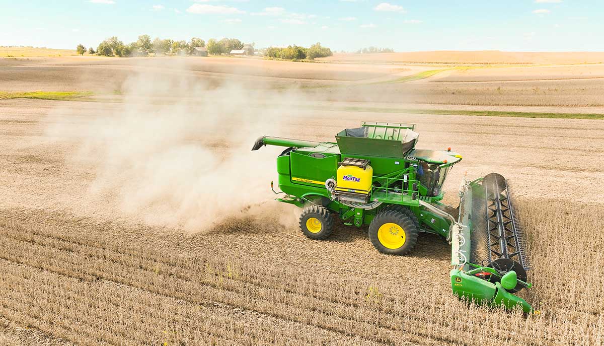 John Deere combine with MonTag seeder attachment
