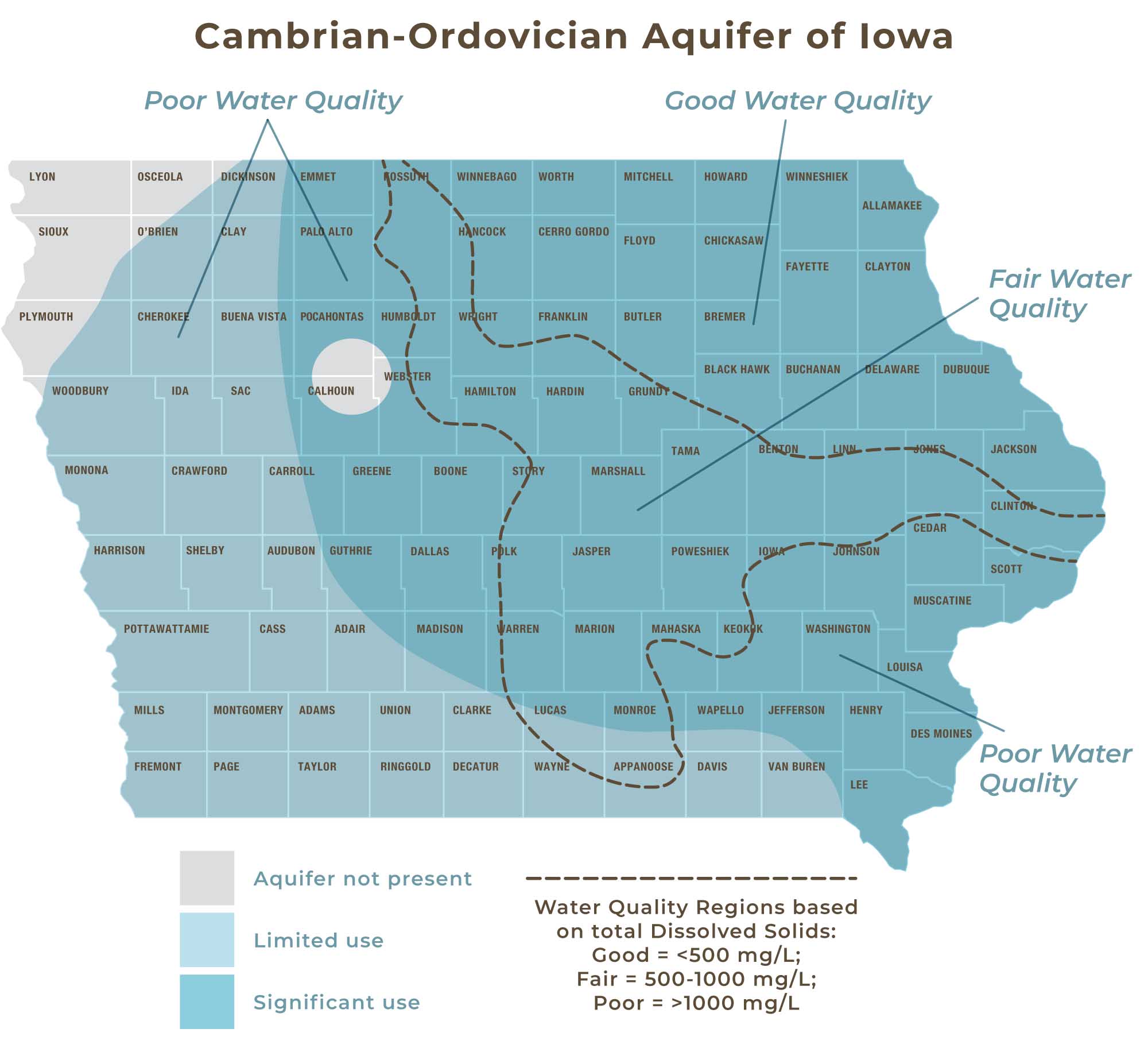 Map of water quality and where aquifers are located