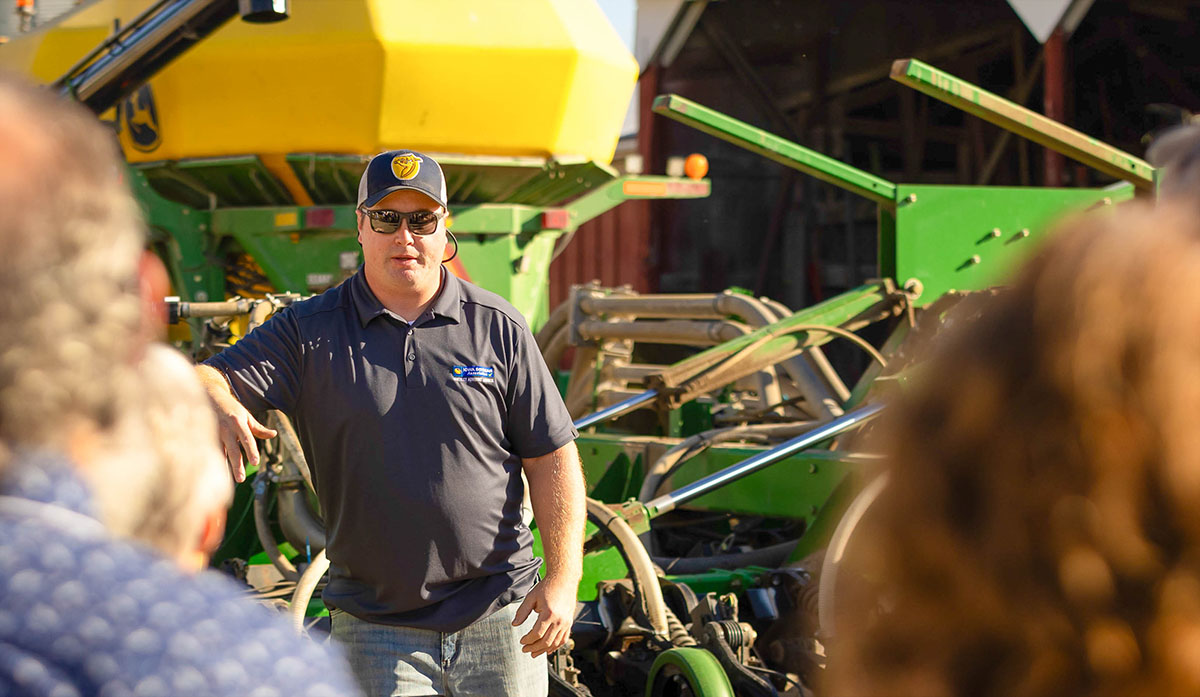Iowa farmer from Carlisle giving a tour of his farm