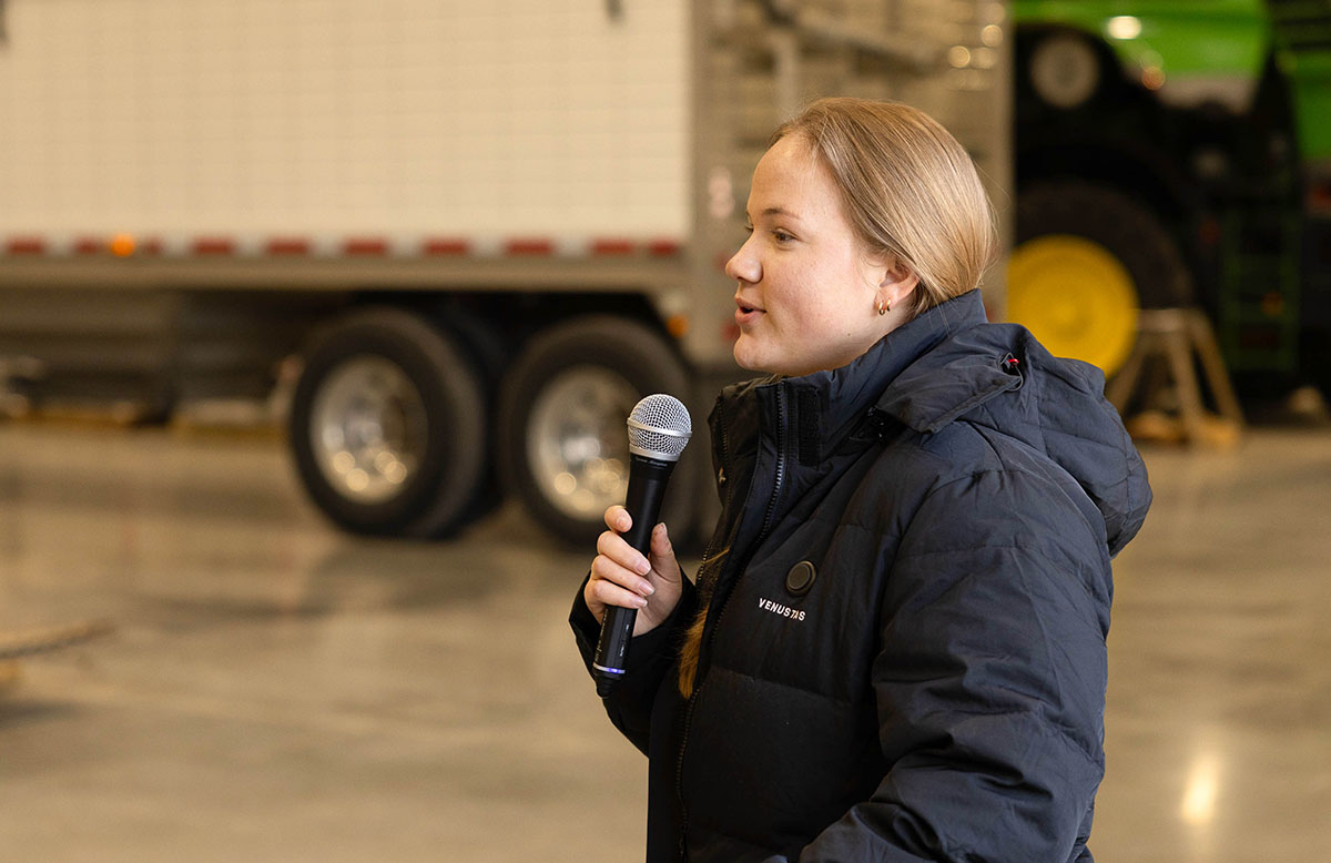 Conservation Agronomist Alex Logan Alex Logan speaking with farmers at conservation event