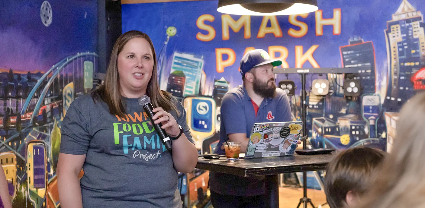 iowa food and family employee hosting trivia night