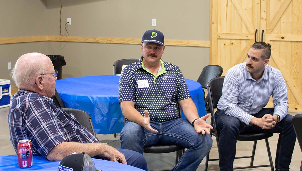Corey Hillebo in Summer Soy Series Discussion Farm for Profit host talking with farmers