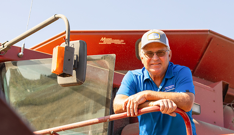 Tom Adam on his Combine