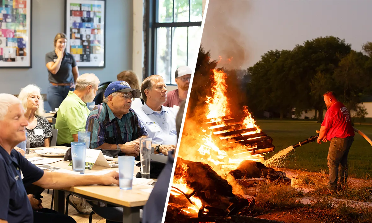 Farmers at meeting and soy-based firefighting foam demo