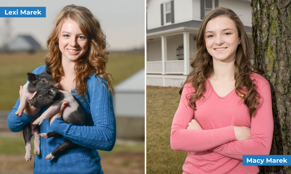 Sisters Lexi and Macy Marek on their farm.