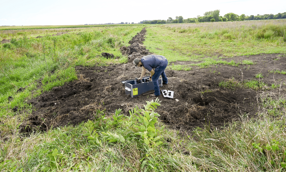 A worker inspects a bioreactor.