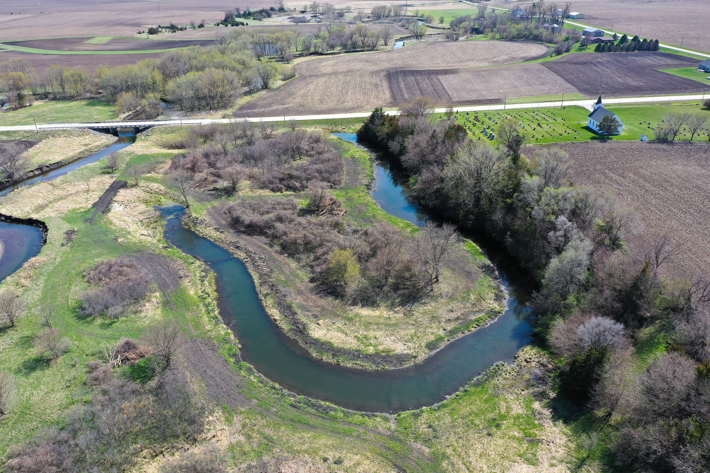 An oxbow, a horseshoe-shaped, off-channel water body pr