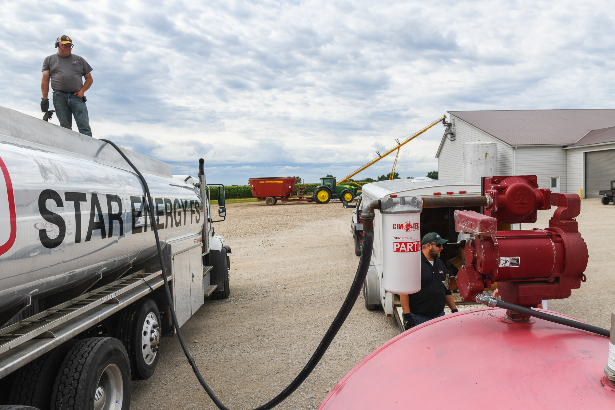 A semi truck fuels up with biodiesel in rural Iowa