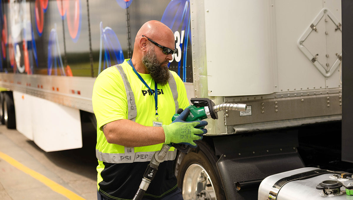 Fueling up semi-truck with biodiesel
