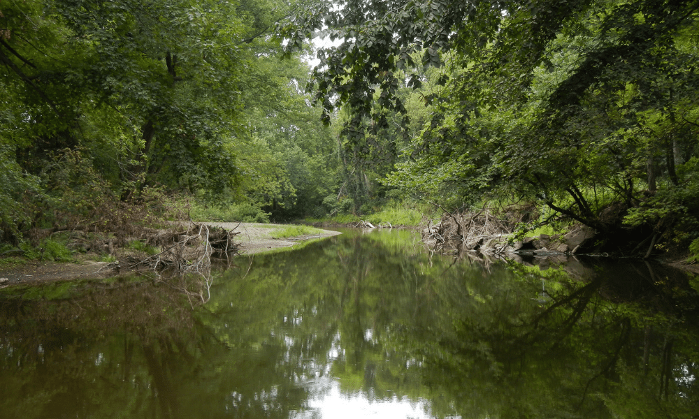 A river flows through the countryside.