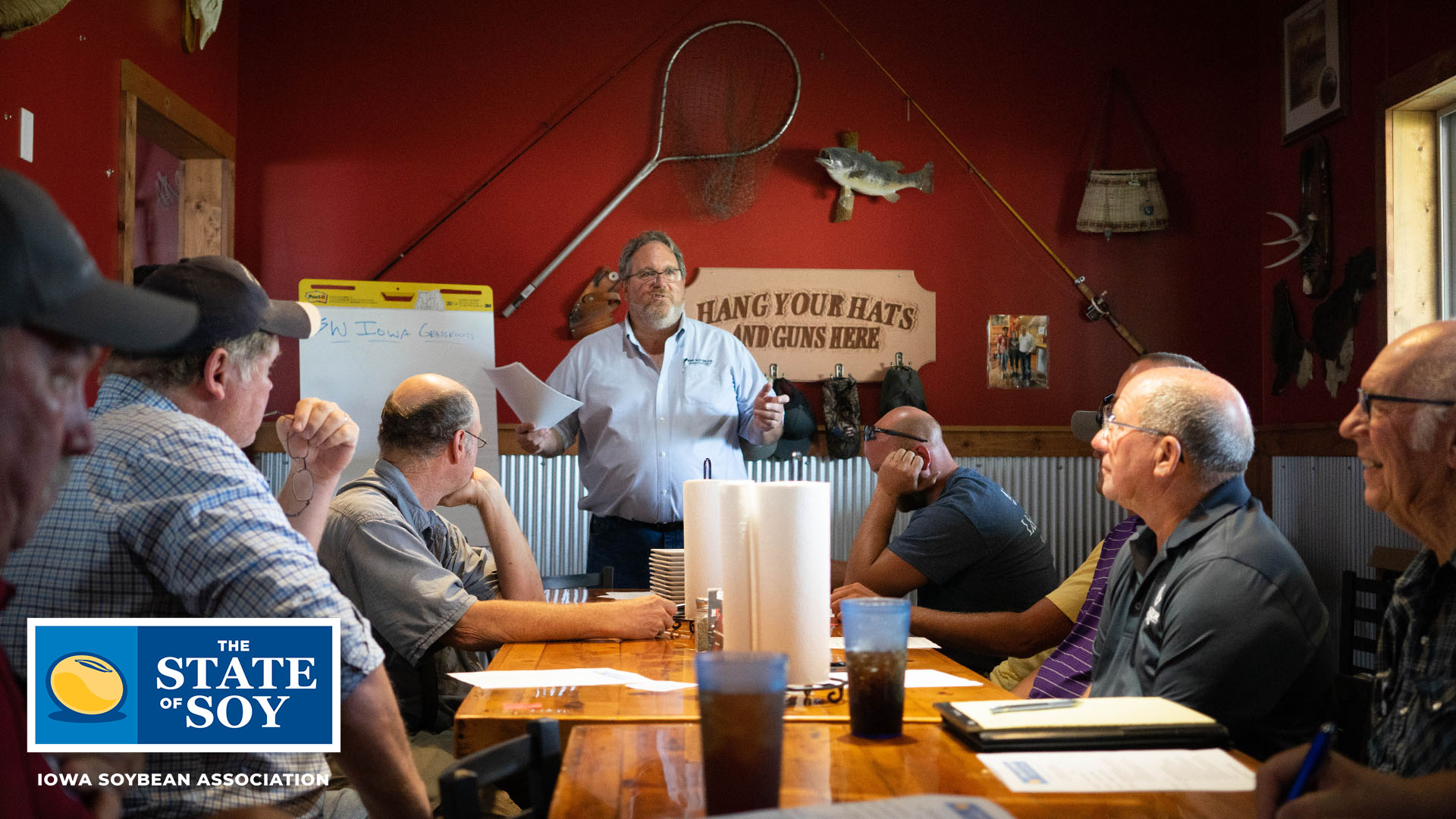 Farmers gathered at grass roots meeting.