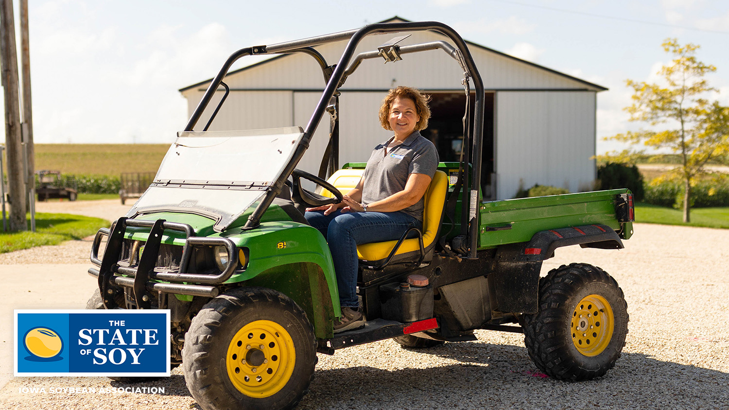 Iowa Soybean Association Director on vehicle