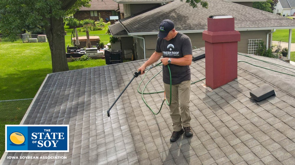Roof product made from soybeans applied to shingles