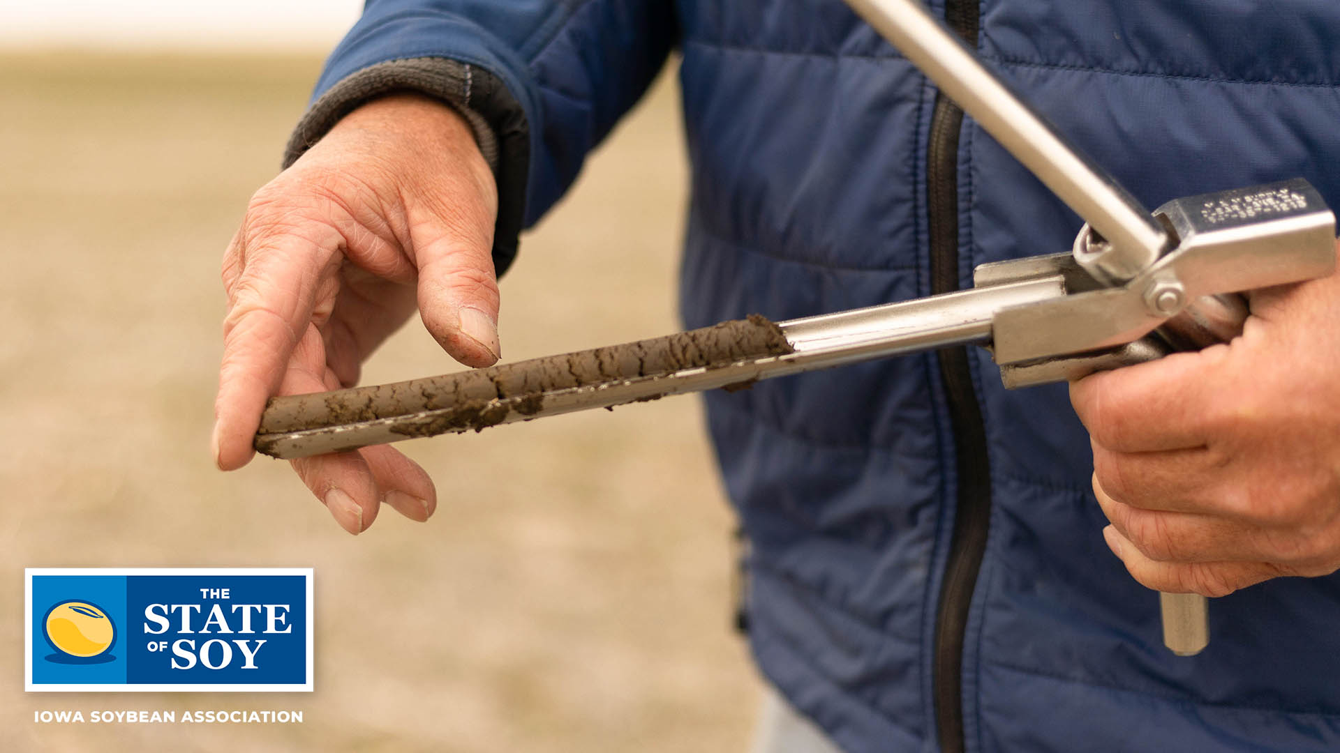Farmer tests soil in the fall