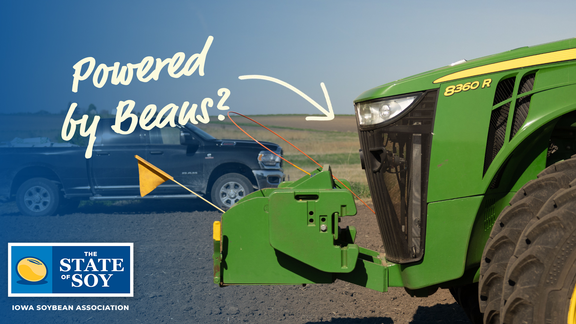 A John Deere Tractor wth Text That Says "Powered by Beans?"