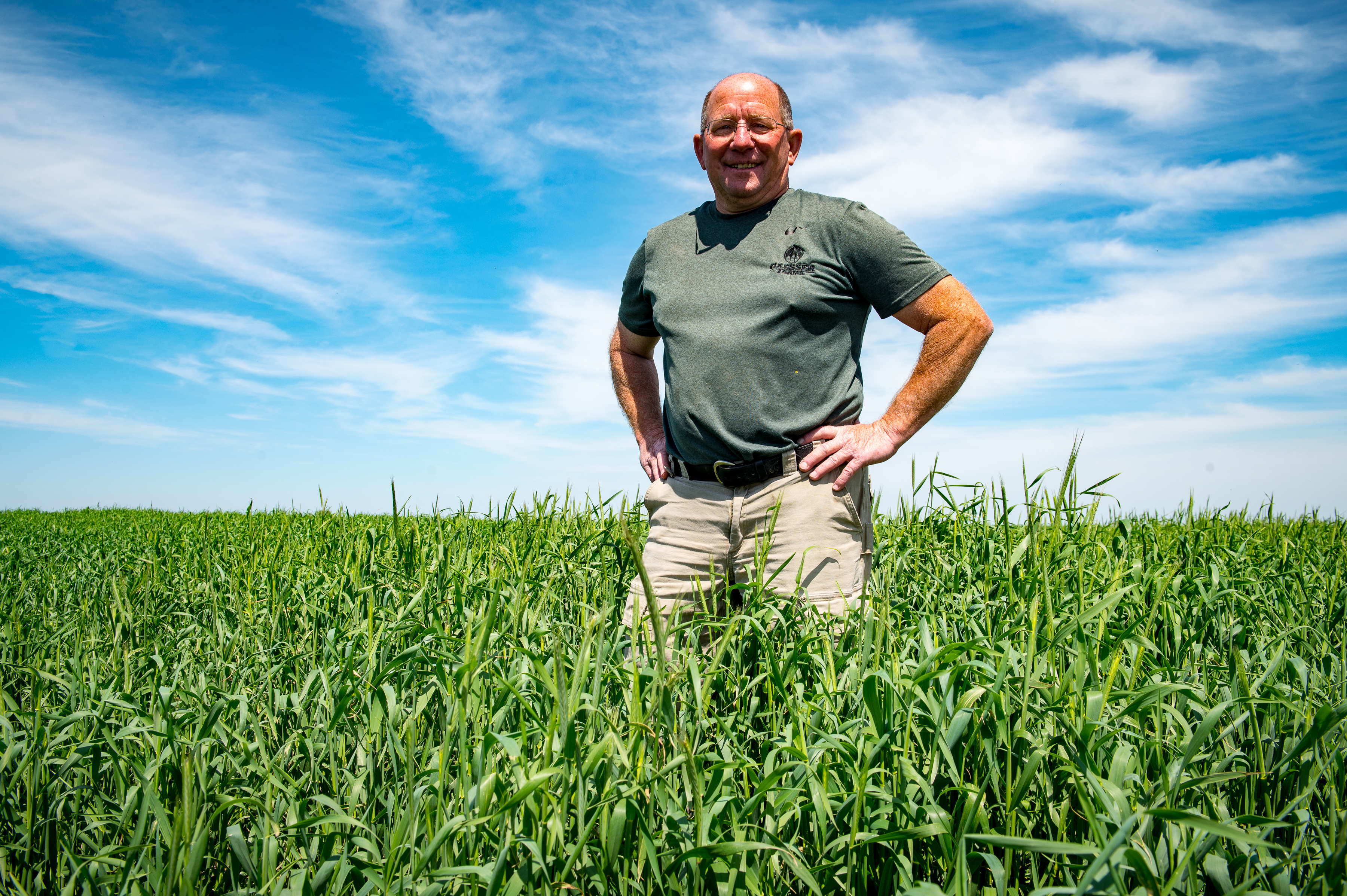 Ray Gaesser stands in one of his fields near Corning, I