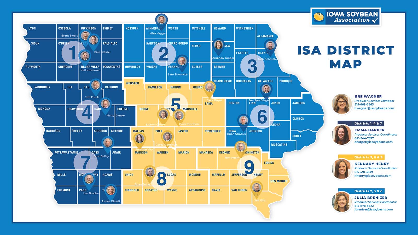 Map showing farmer directors across Iowa