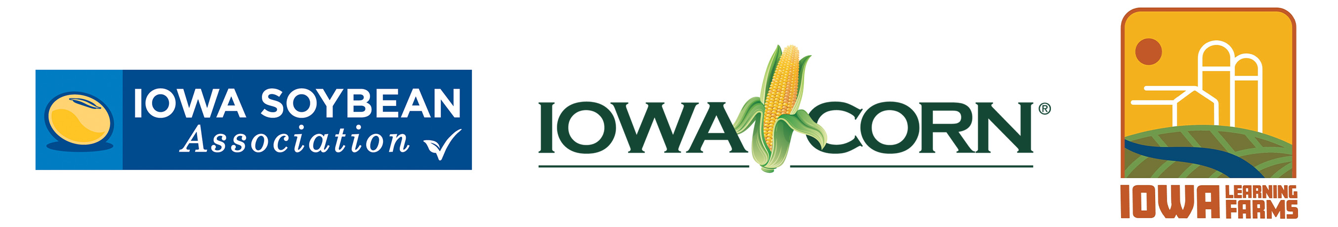 Logos for Iowa Learning Farms, Iowa Soybean Association and Iowa Corn