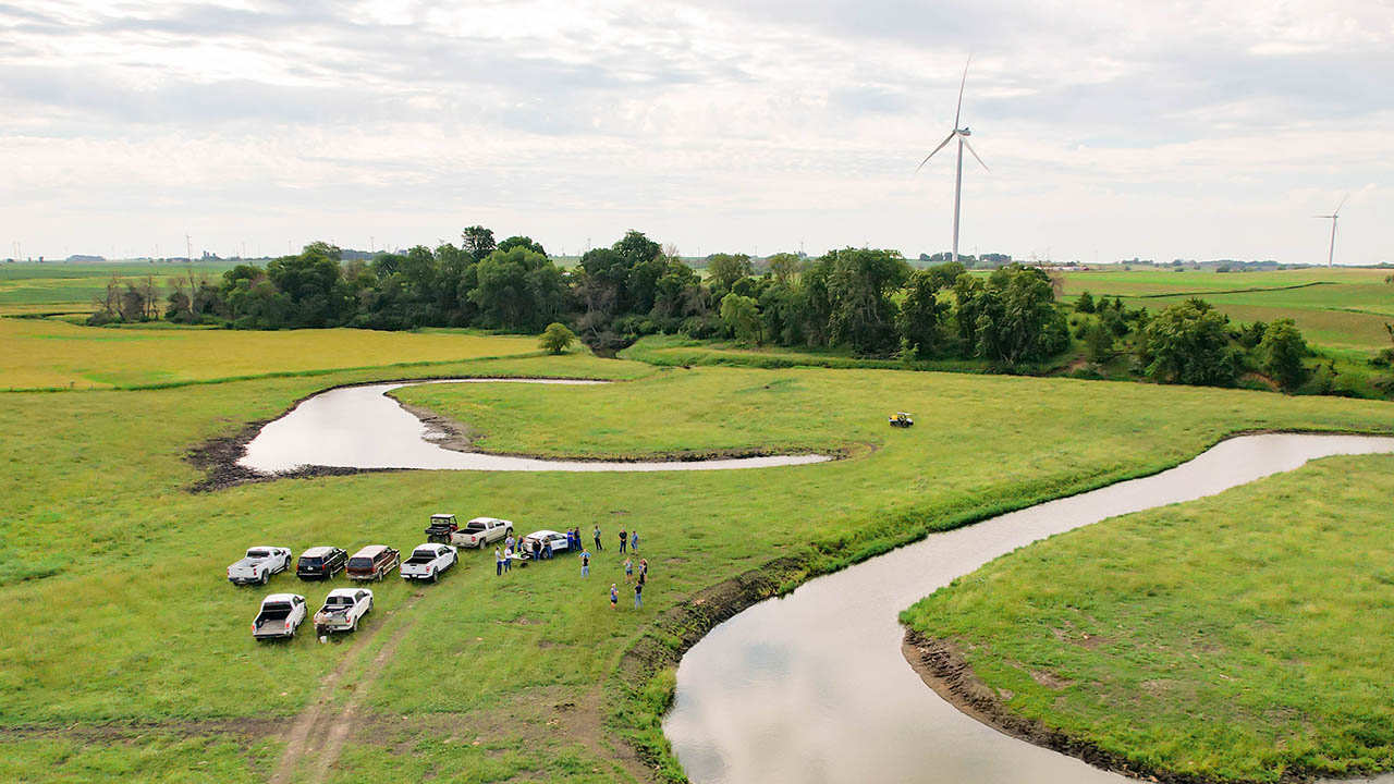 Farmers gathered near oxbow to learn more about them.